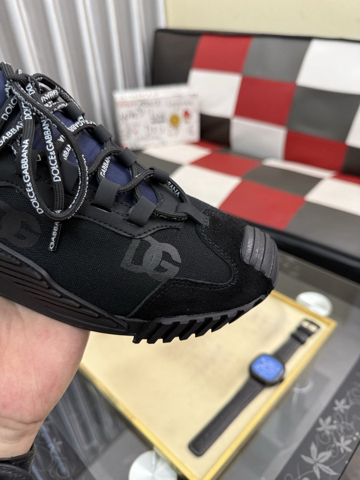 Dolce & Gabbana Black and Navy Low-Top Sneakers — side
