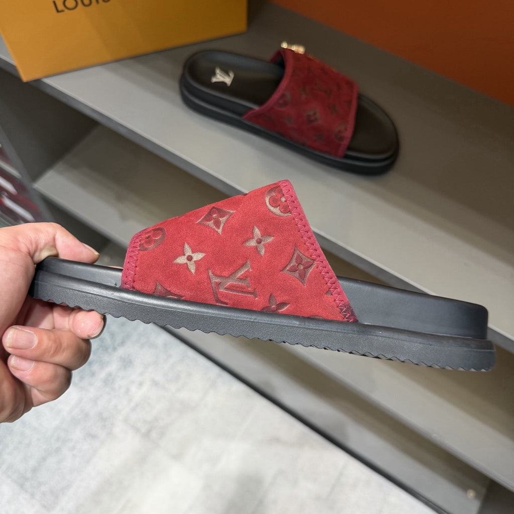 Louis Vuitton Red and Black Zipper Slide Sandals — side