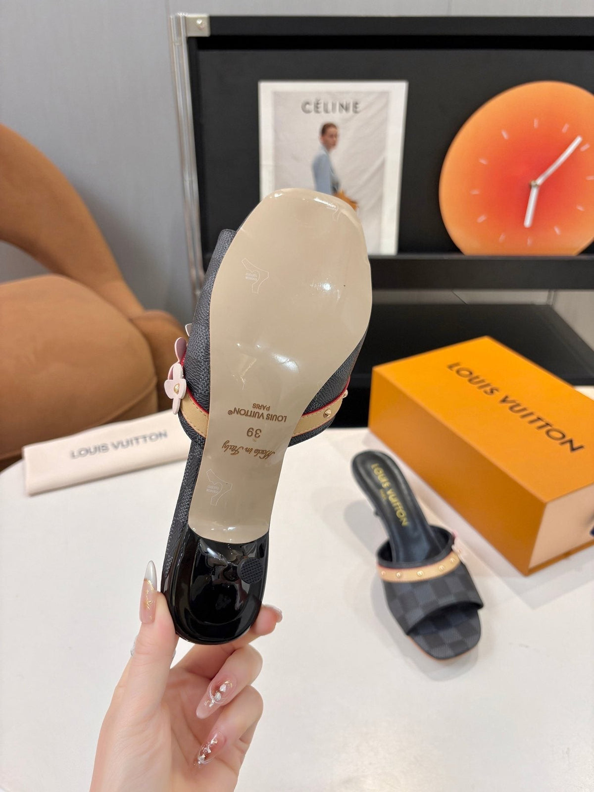 Louis Vuitton Checkered Floral Slingback Heeled Sandals — back