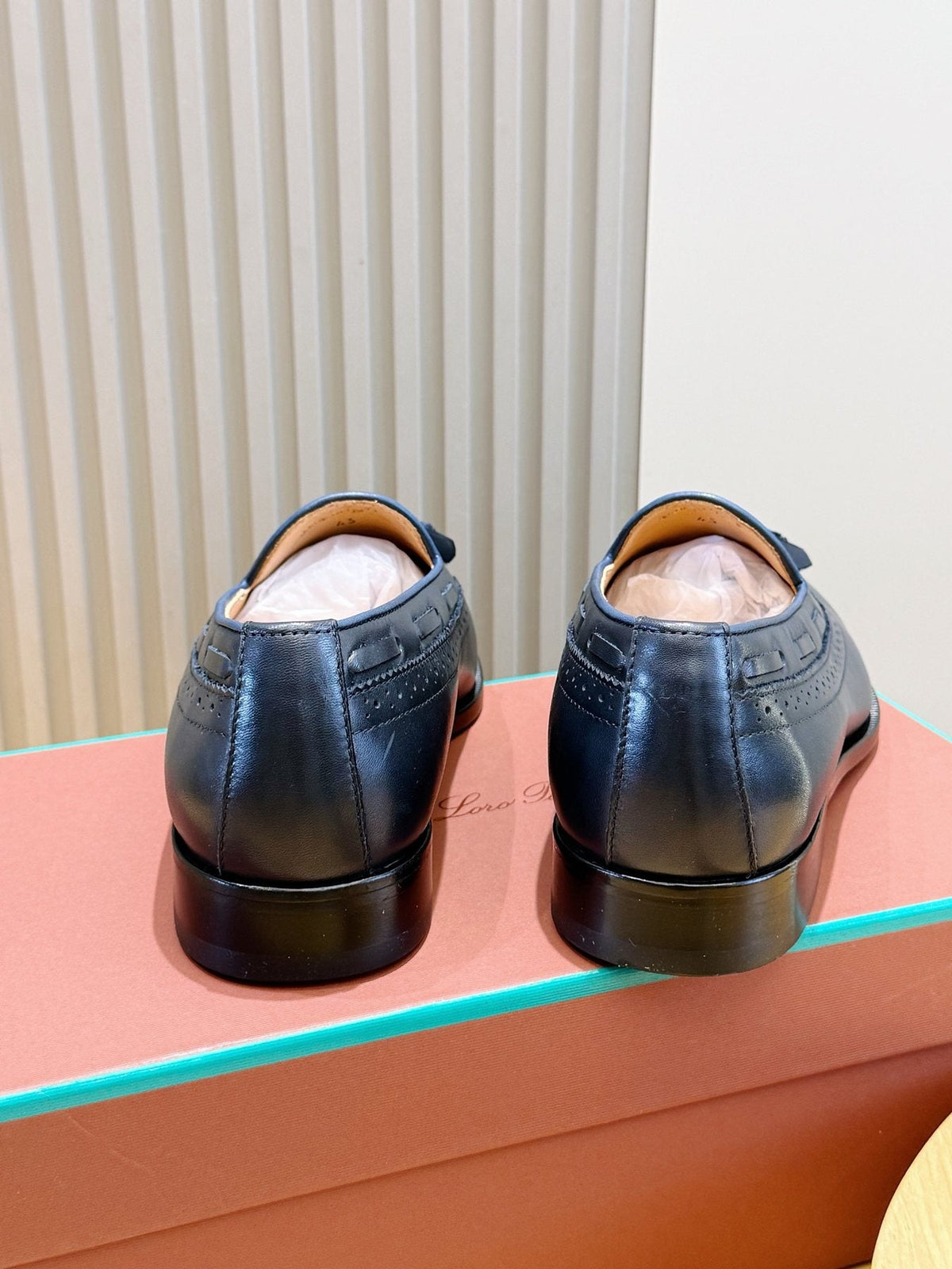 Loro Piana Navy Blue Tassel Loafers — back