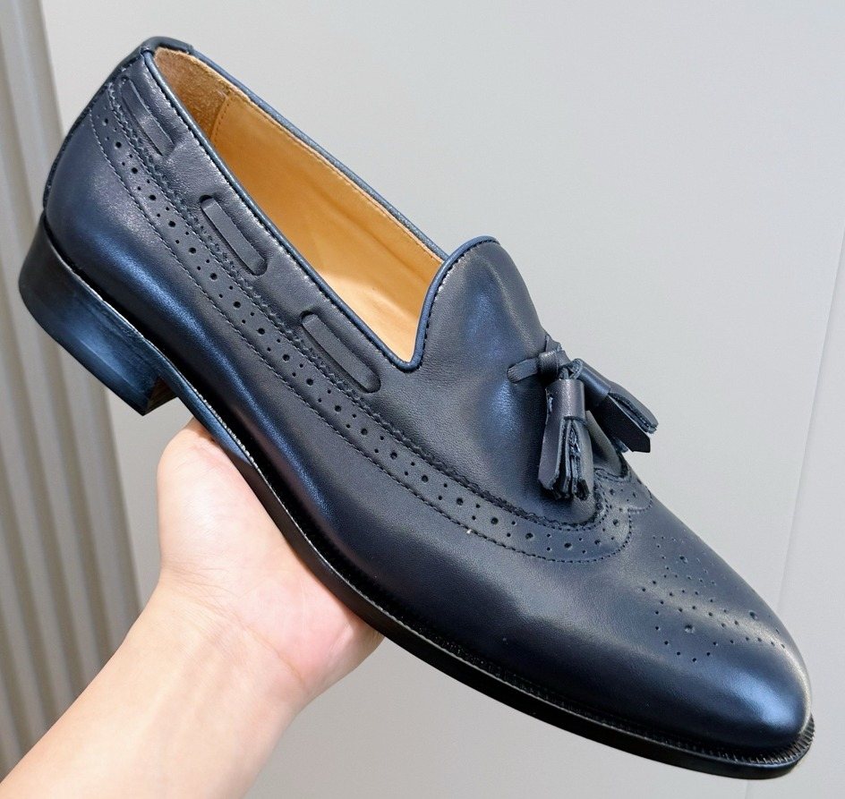 Loro Piana Navy Blue Tassel Loafers — hero