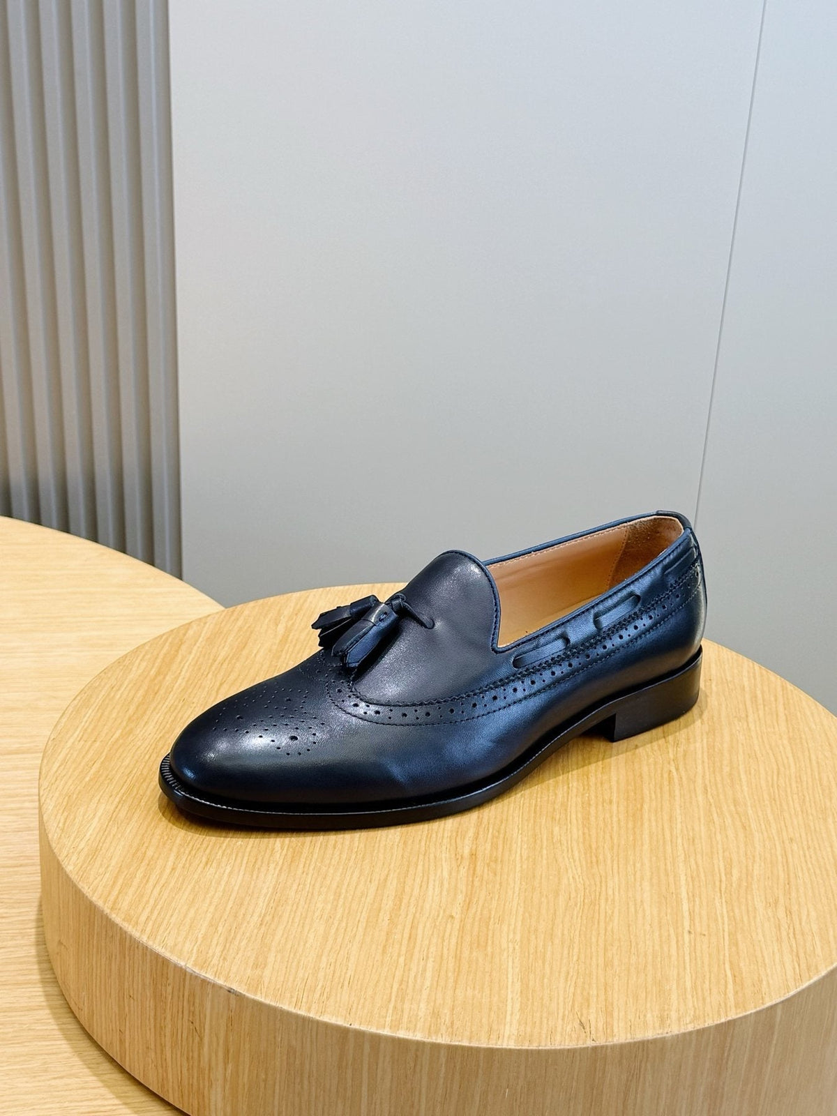 Loro Piana Navy Blue Tassel Loafers — front