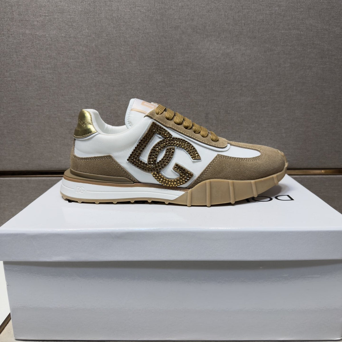 Dolce & Gabbana White Tan Monogram Sneakers — hero