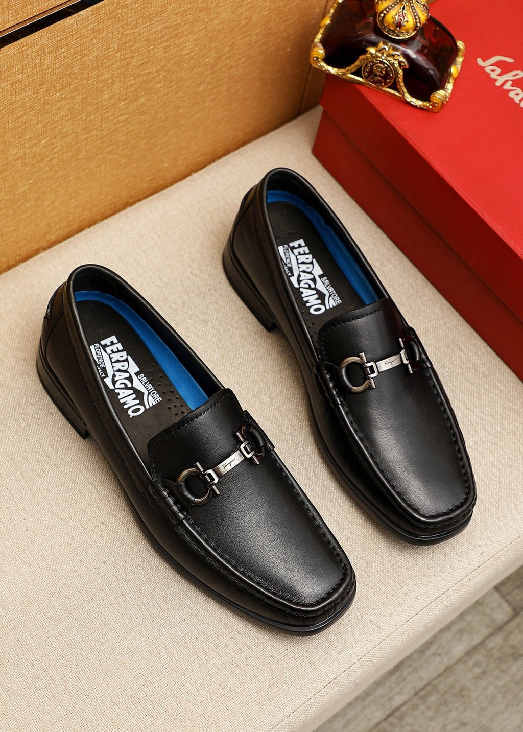 Ferragamo Black Metal-Bit Loafers — hero