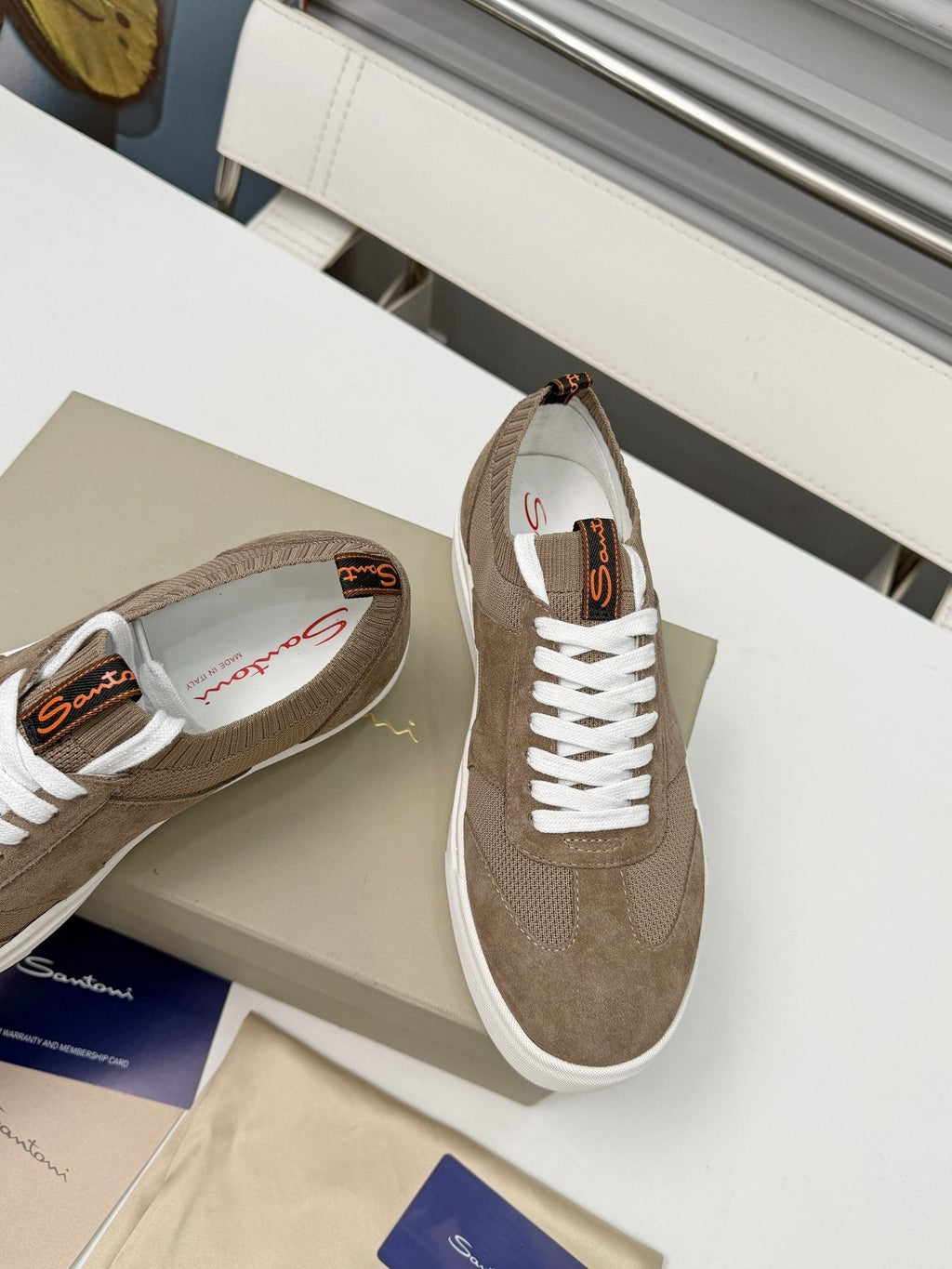 Santoni Taupe Brown Low-Top Sneakers — front
