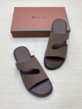 Loro Piana Taupe Brown Crossover Slide Sandals — hero