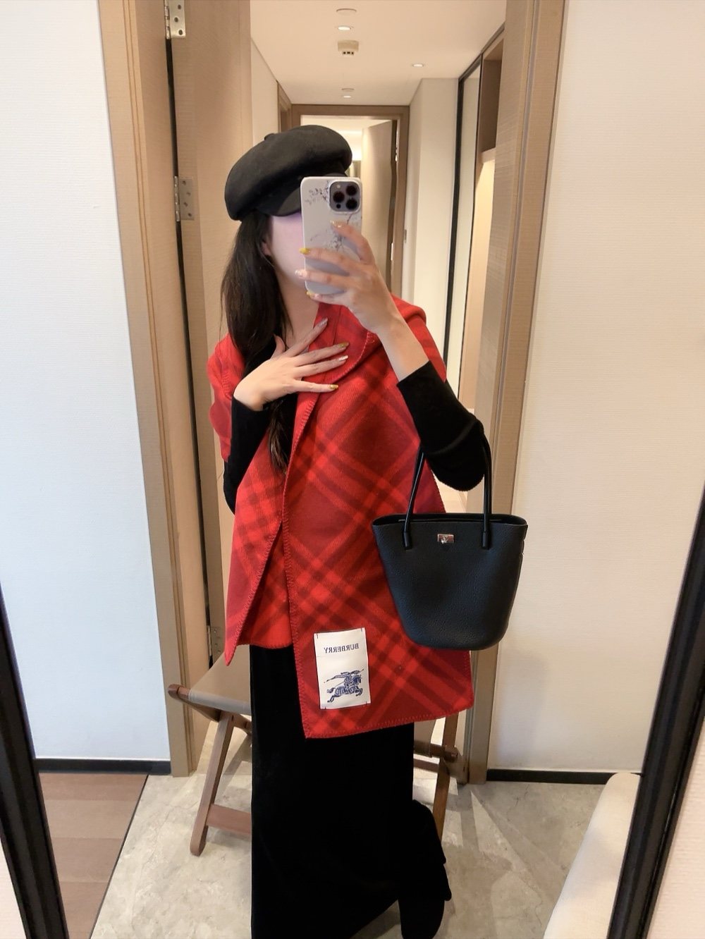 Burberry Red Check Hooded Scarf Shawl — hero