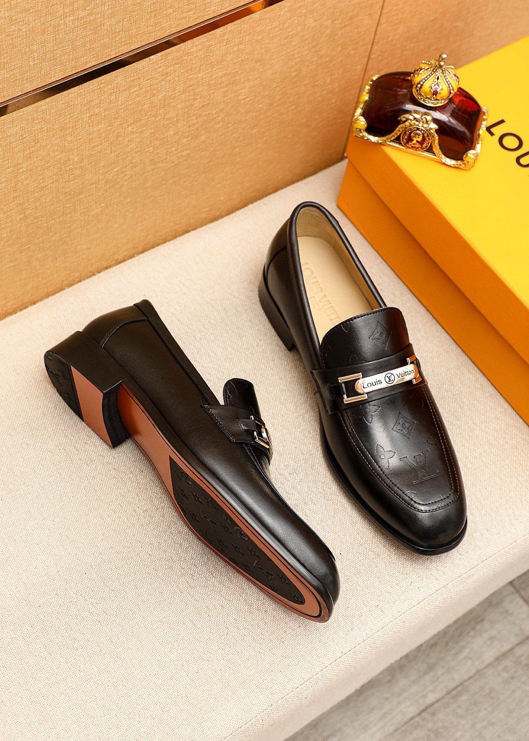 Louis Vuitton Black Bar Loafers — front