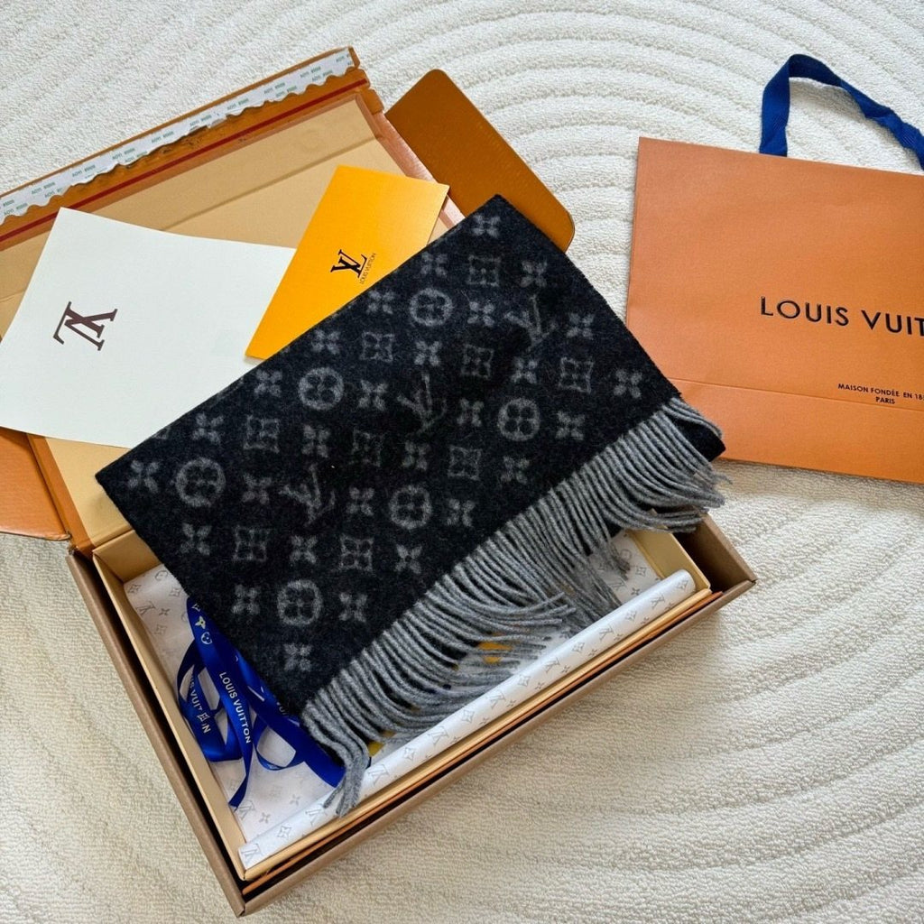 Louis Vuitton Black & Gray Monogram Scarf — front