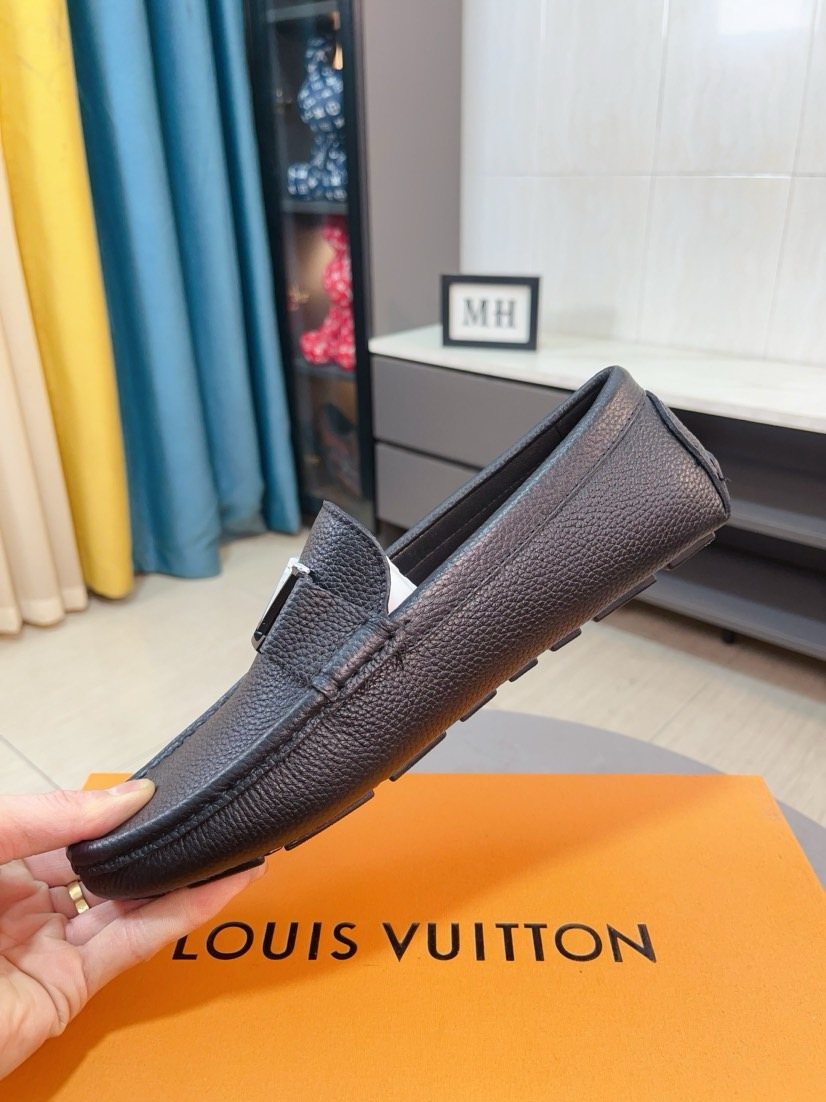 Louis Vuitton Black Textured Loafers — side