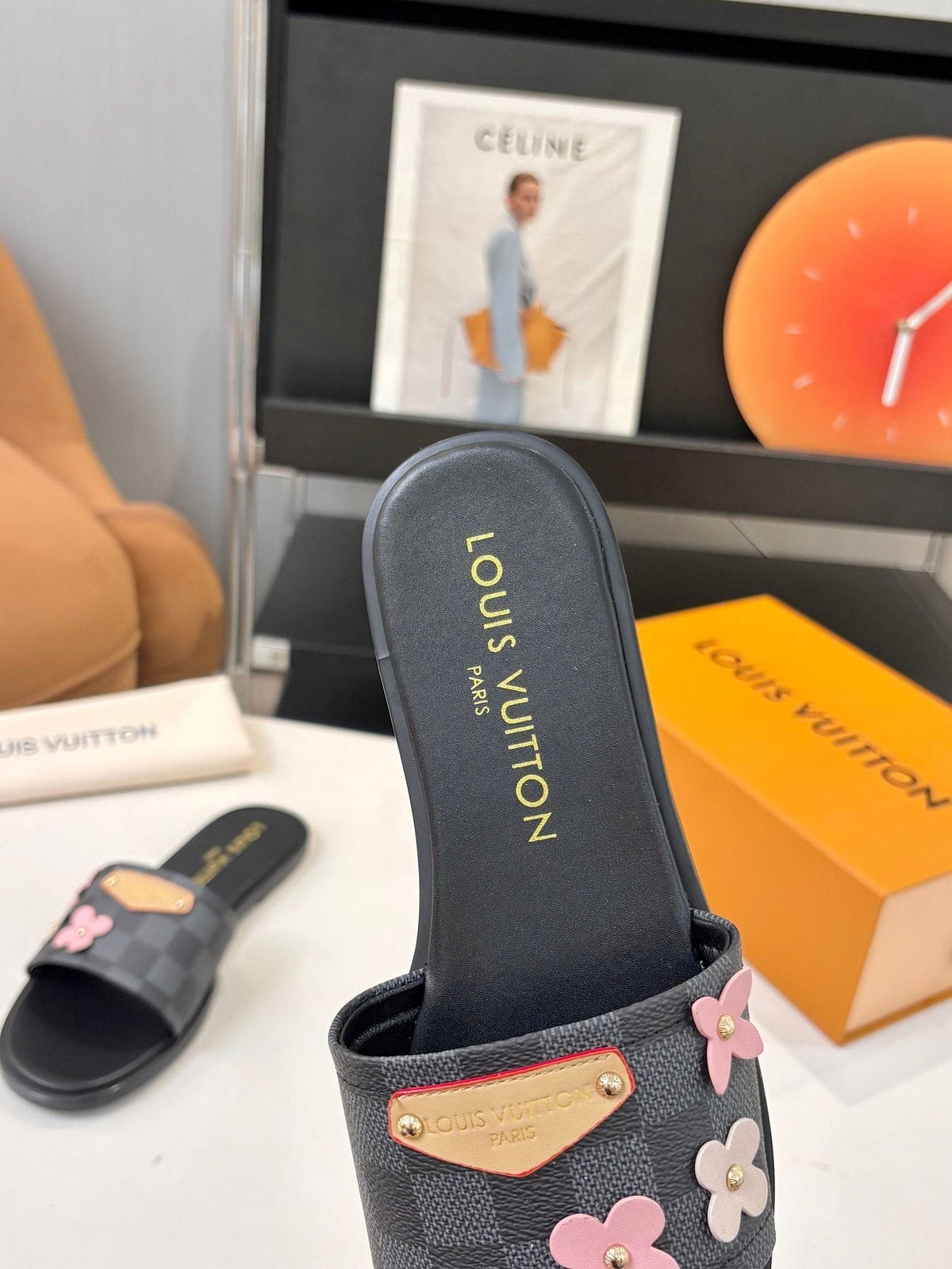 Louis Vuitton Floral Appliqué Slide Sandals — detail