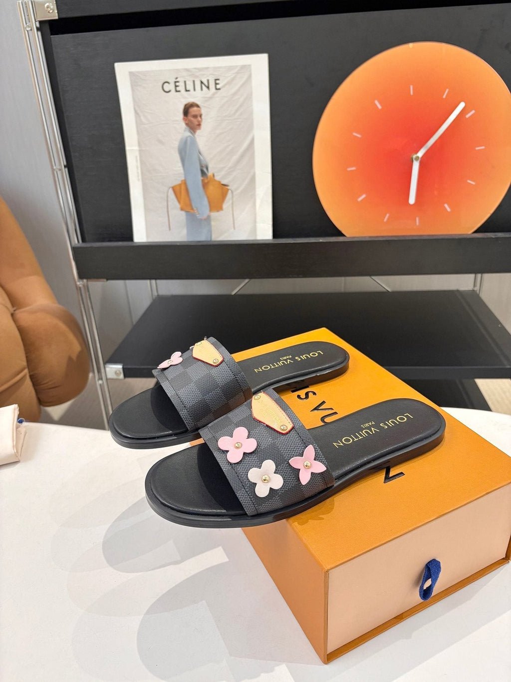 Louis Vuitton Floral Appliqué Slide Sandals — side