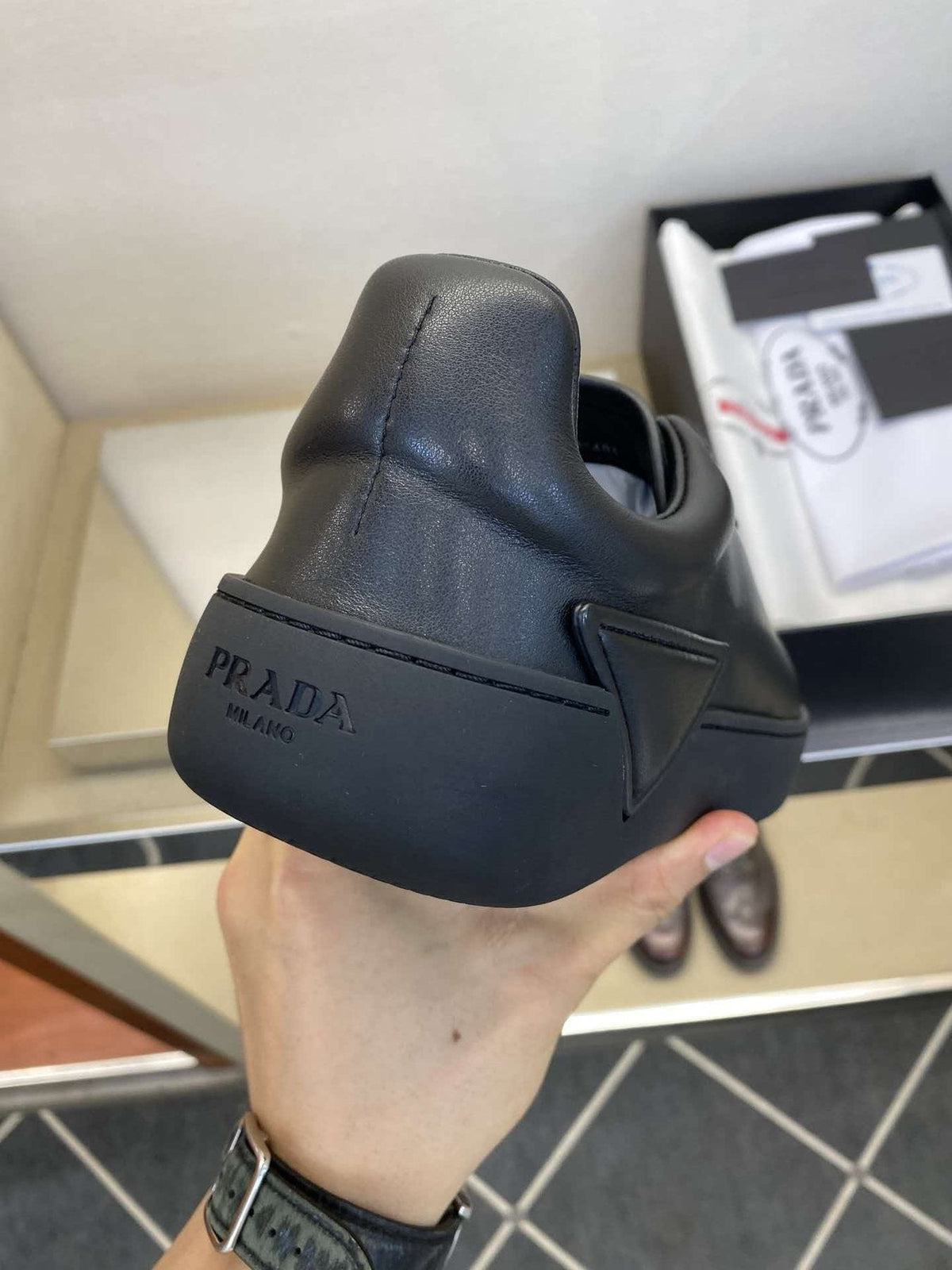 Prada Black Lace-Up Low-Top Sneakers — back