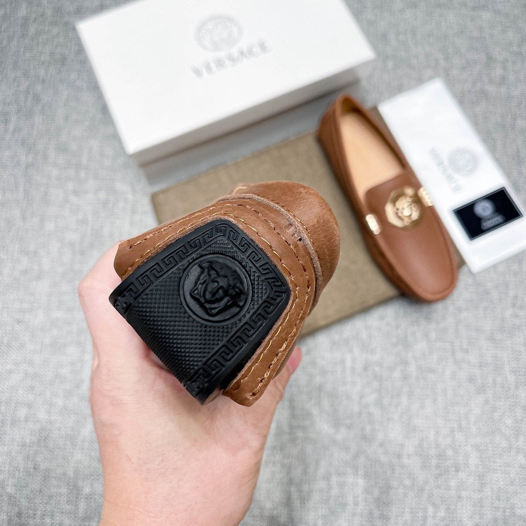 Versace Tan Brown Leather Driving Loafers — detail