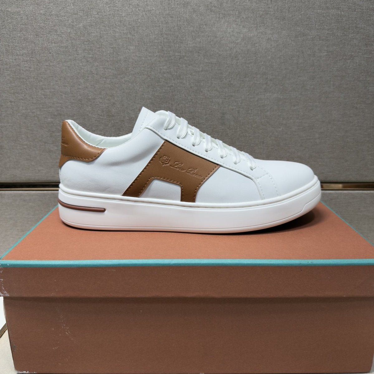 White and Brown Low-Top Sneakers — side