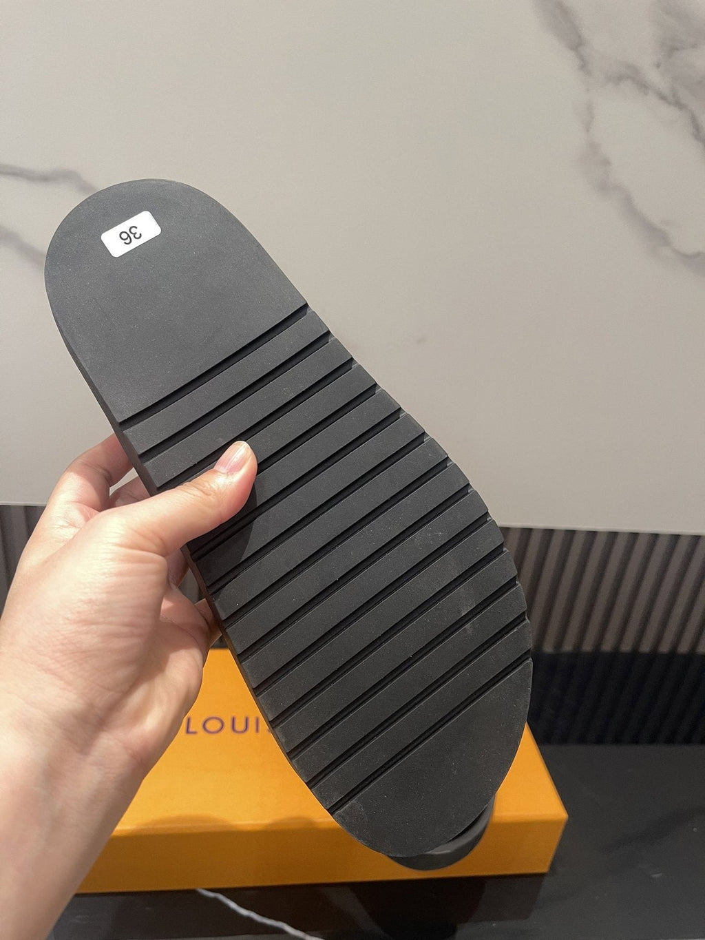Louis Vuitton Brown Monogram Slide Sandals — back