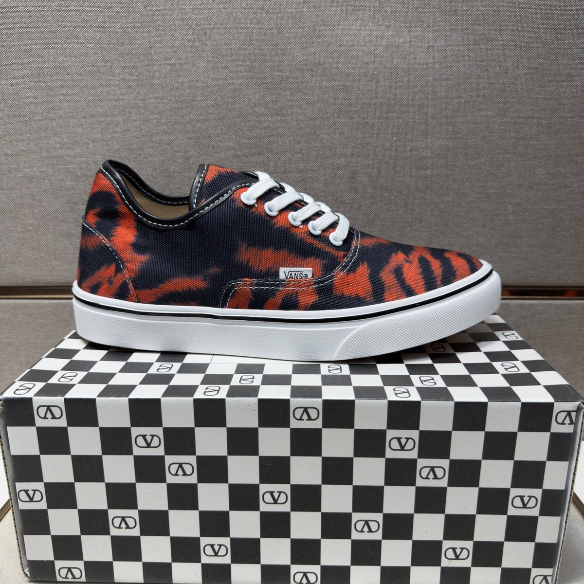 Vans Navy Orange Stripe Low-Top Sneakers — side