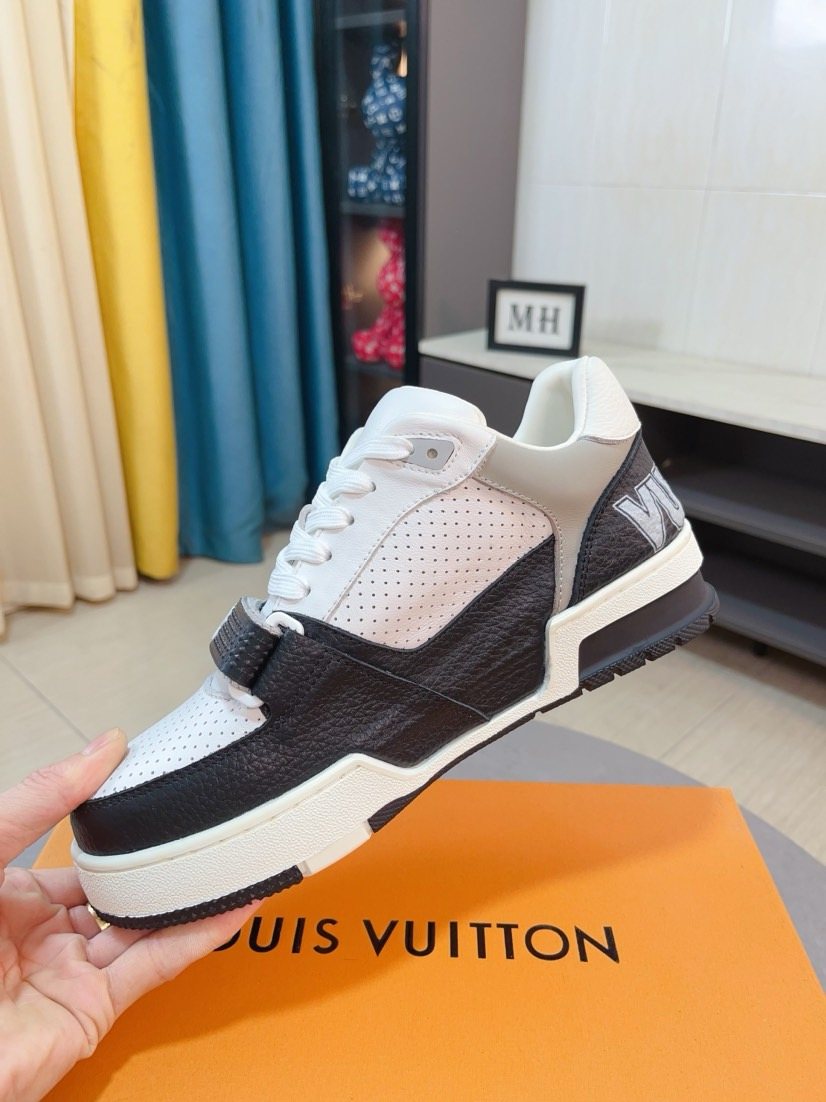 Louis Vuitton Black and White Low-Top Sneakers — side