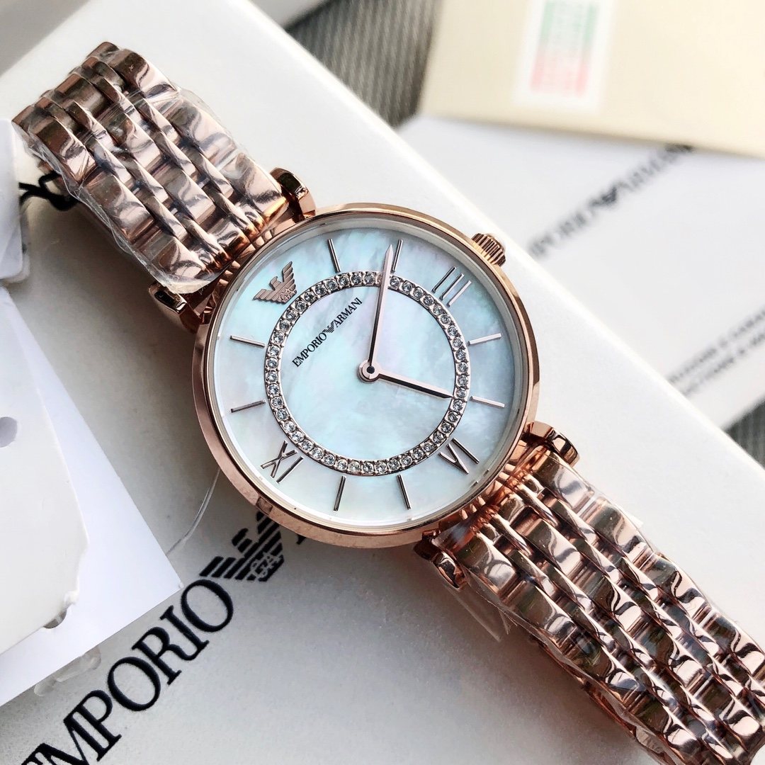 Armani Rose Gold White Dial Watch — detail