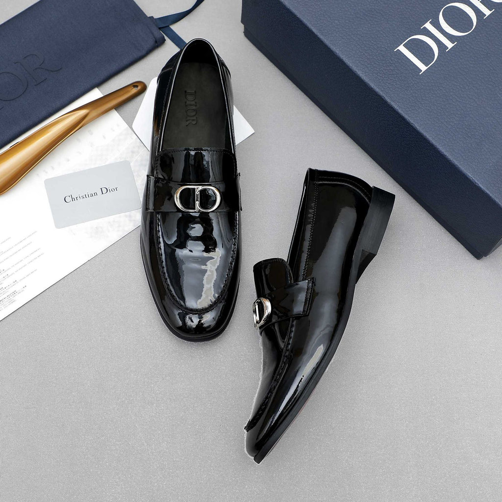 Dior Black Glossy Hardware Loafers — front