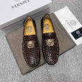 Versace Brown Embossed Medallion Loafers — hero