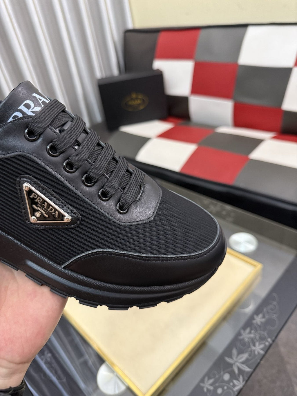 Prada Black Triangle-Detail Sneakers — detail