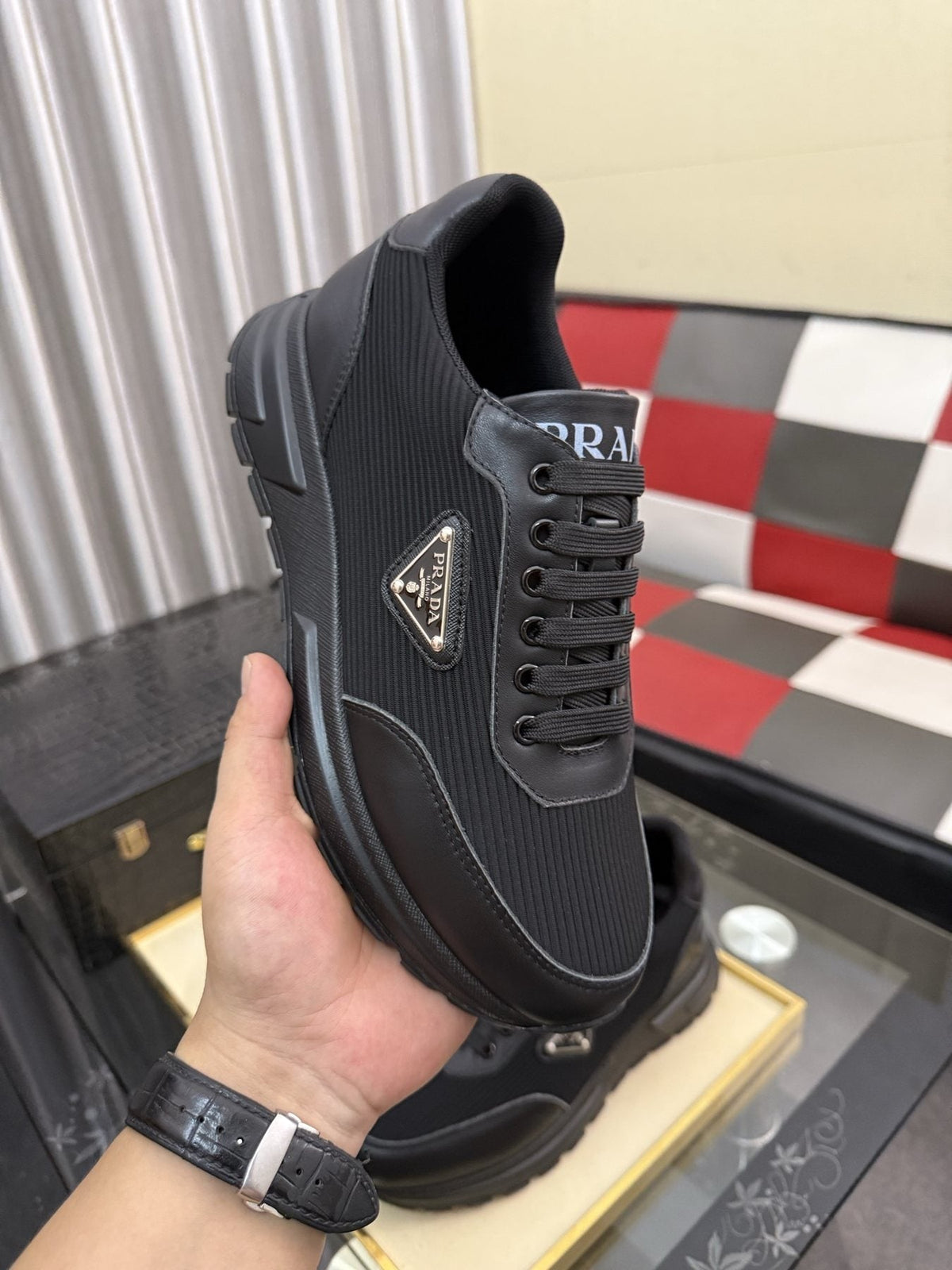 Prada Black Triangle-Detail Sneakers — model