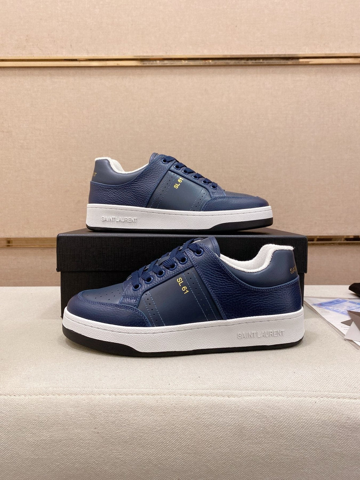 Saint Laurent SL 61 Navy Blue and White Sneakers — front
