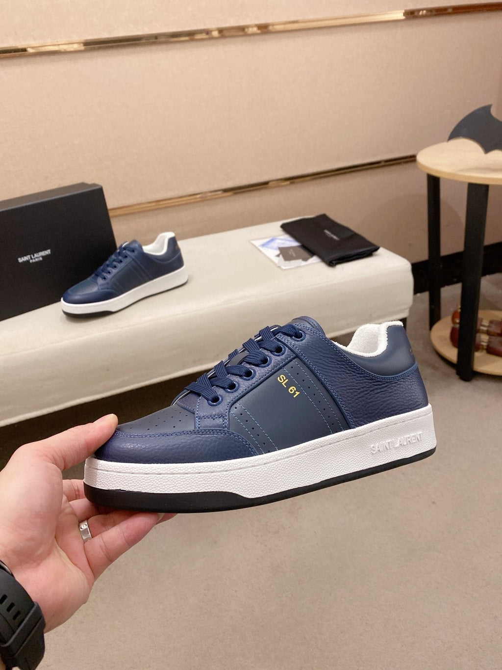 Saint Laurent SL 61 Navy Blue and White Sneakers — side