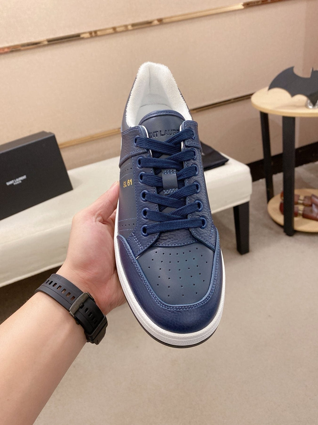 Saint Laurent SL 61 Navy Blue and White Sneakers — front