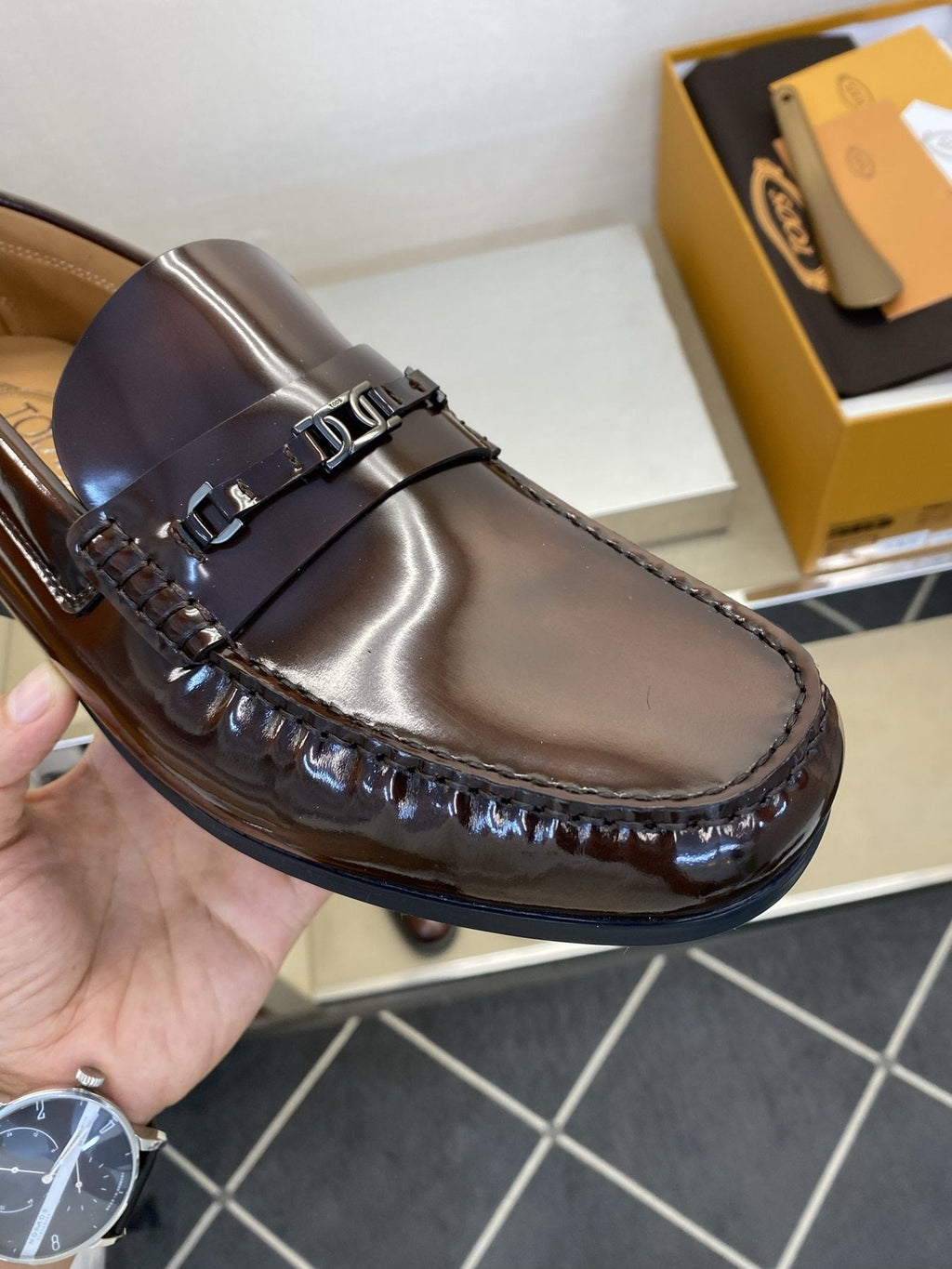 TOD'S Dark Brown Tassel Loafers — detail