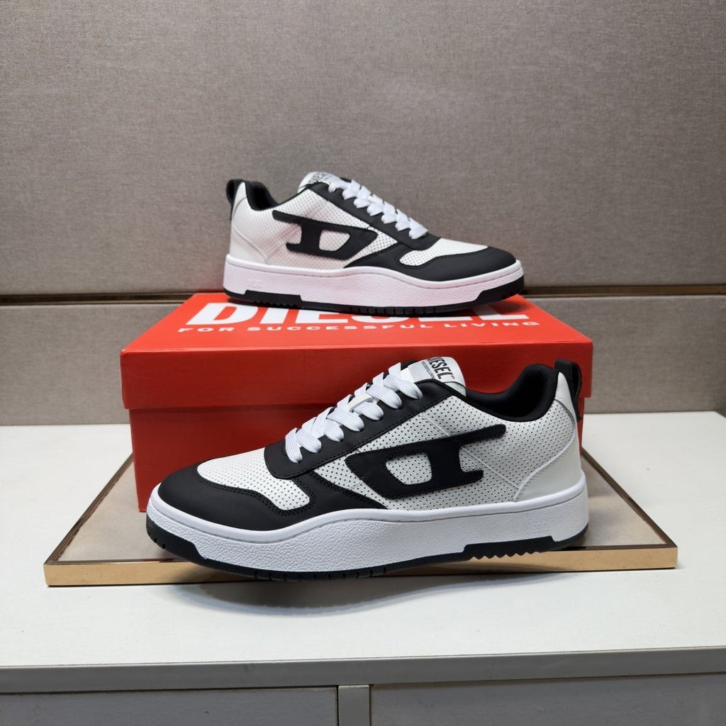 DIESEL Black and White Low-Top Sneakers — side