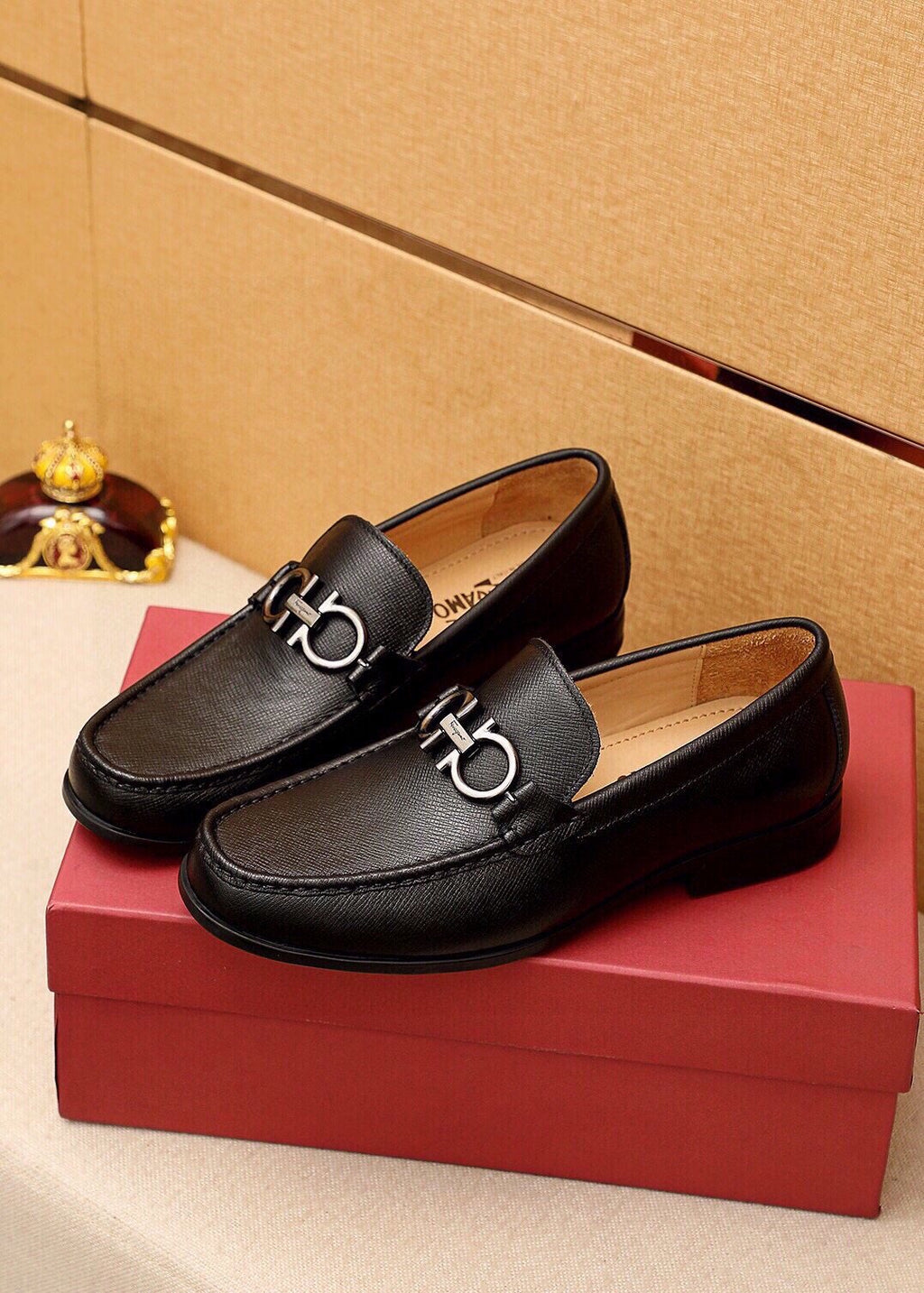 Ferragamo Black Metal-Bit Loafers — front