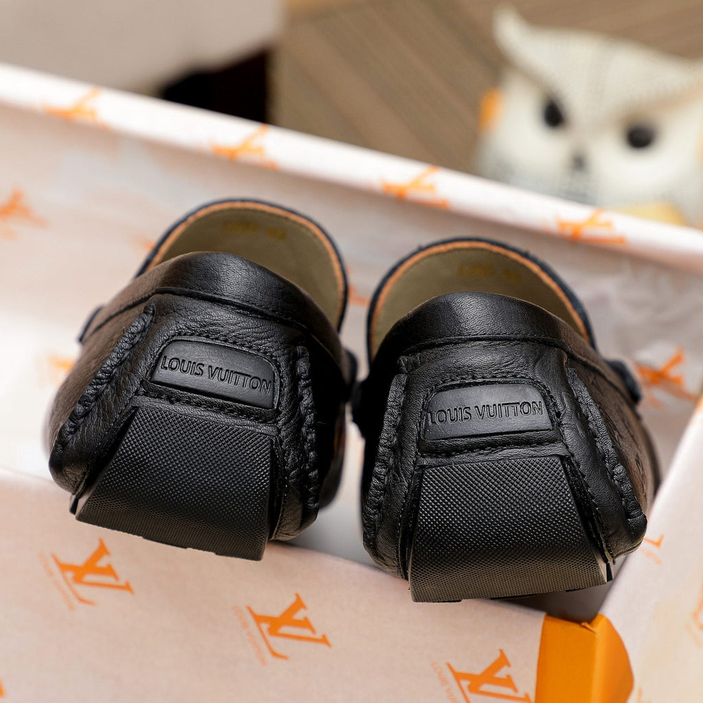 Louis Vuitton Black Embossed Driving Loafers — back
