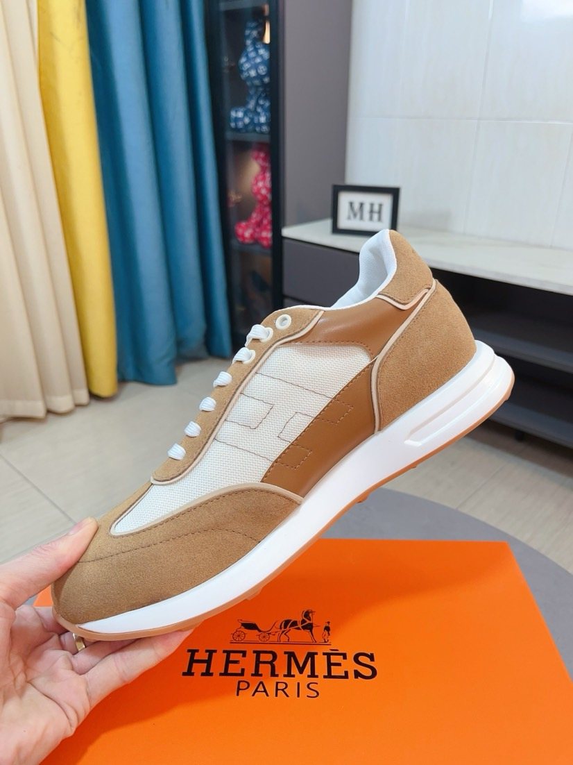 Hermès Tan H-Overlay Sneakers — front