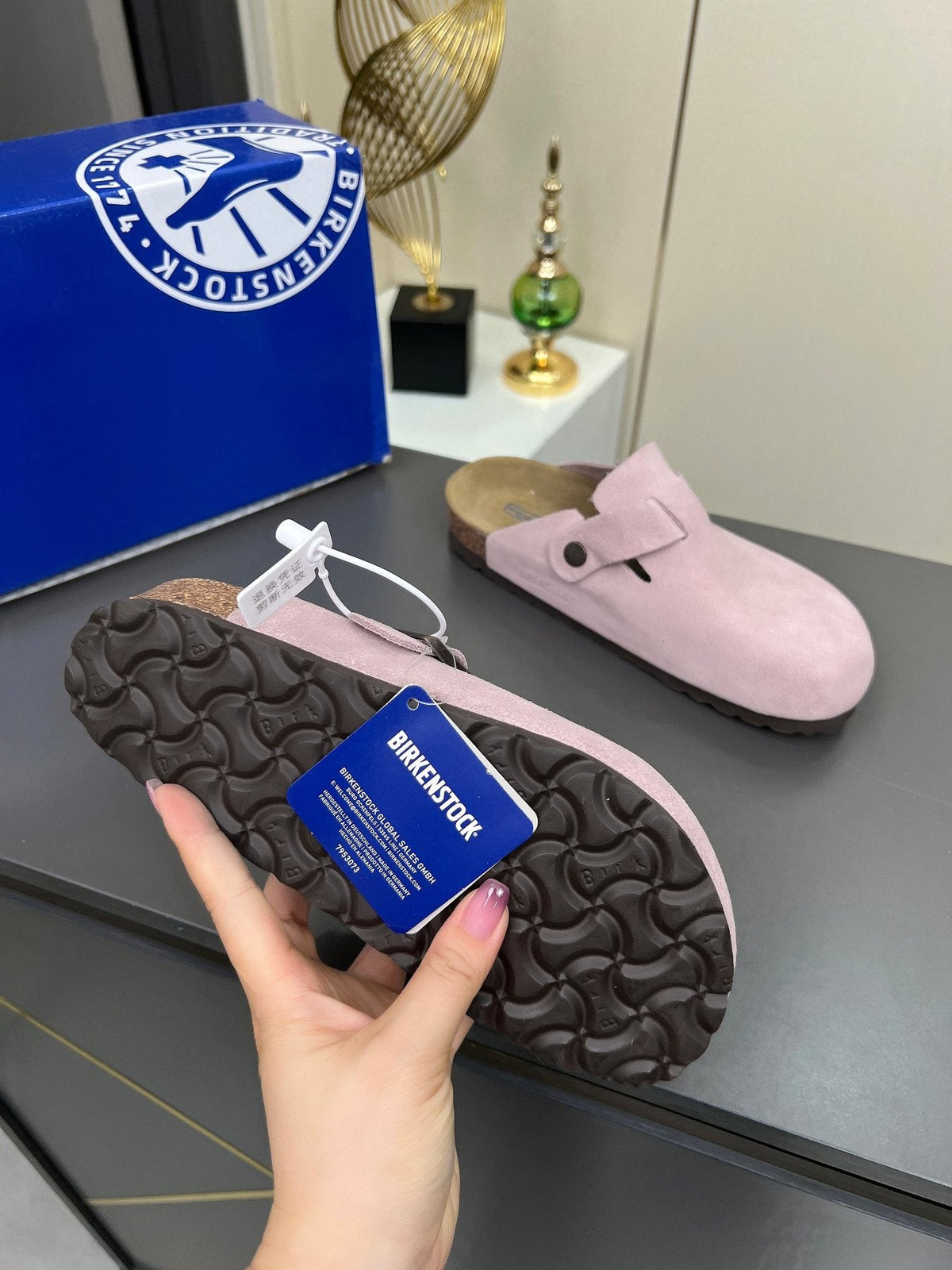 Birkenstock Light Pink Buckle Clogs — detail