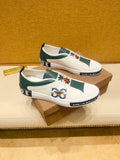White & Dark Green Embroidered Slip-On Shoes — hero