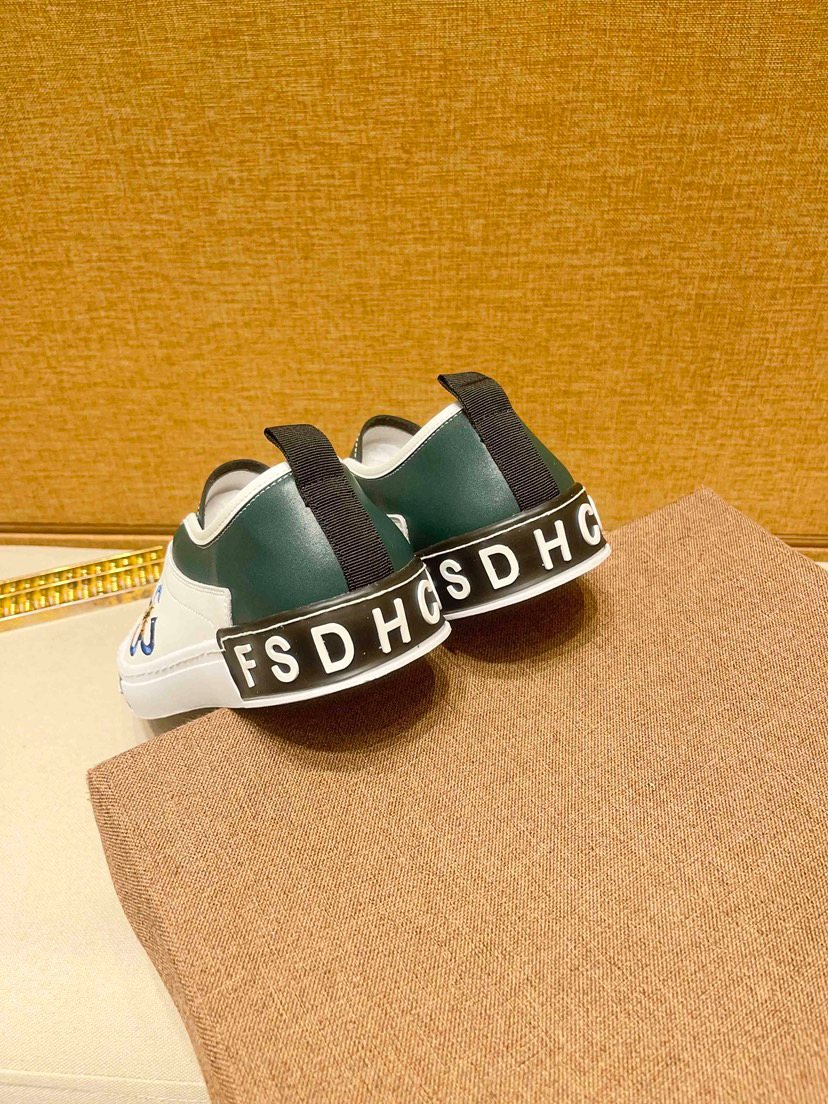 White & Dark Green Embroidered Slip-On Shoes — back