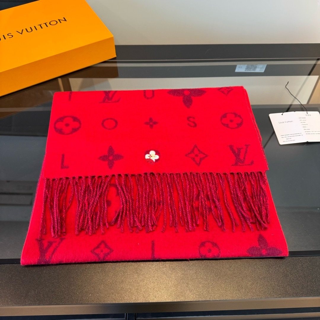 Louis Vuitton Red Burgundy Patterned Scarf — front