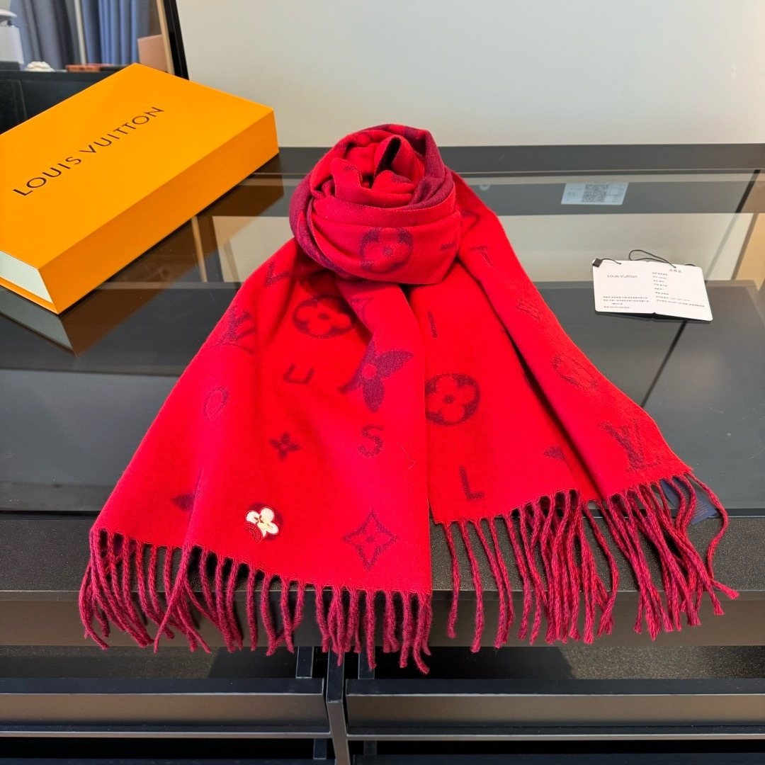 Louis Vuitton Red Burgundy Patterned Scarf — front