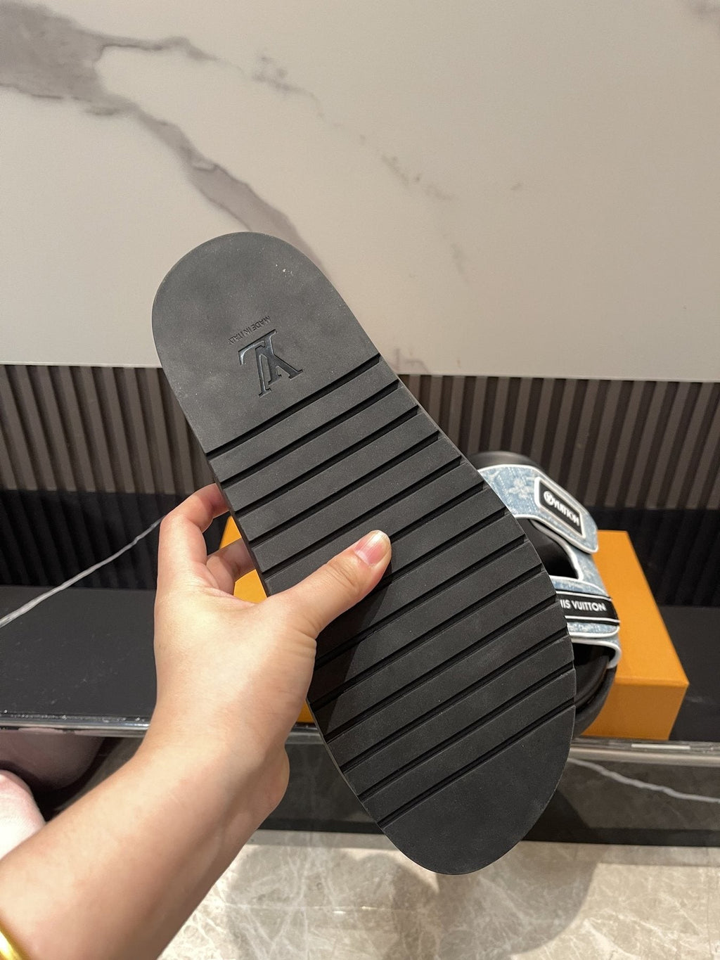 Louis Vuitton Light Blue-Gray Double-Strap Slide Sandals — back