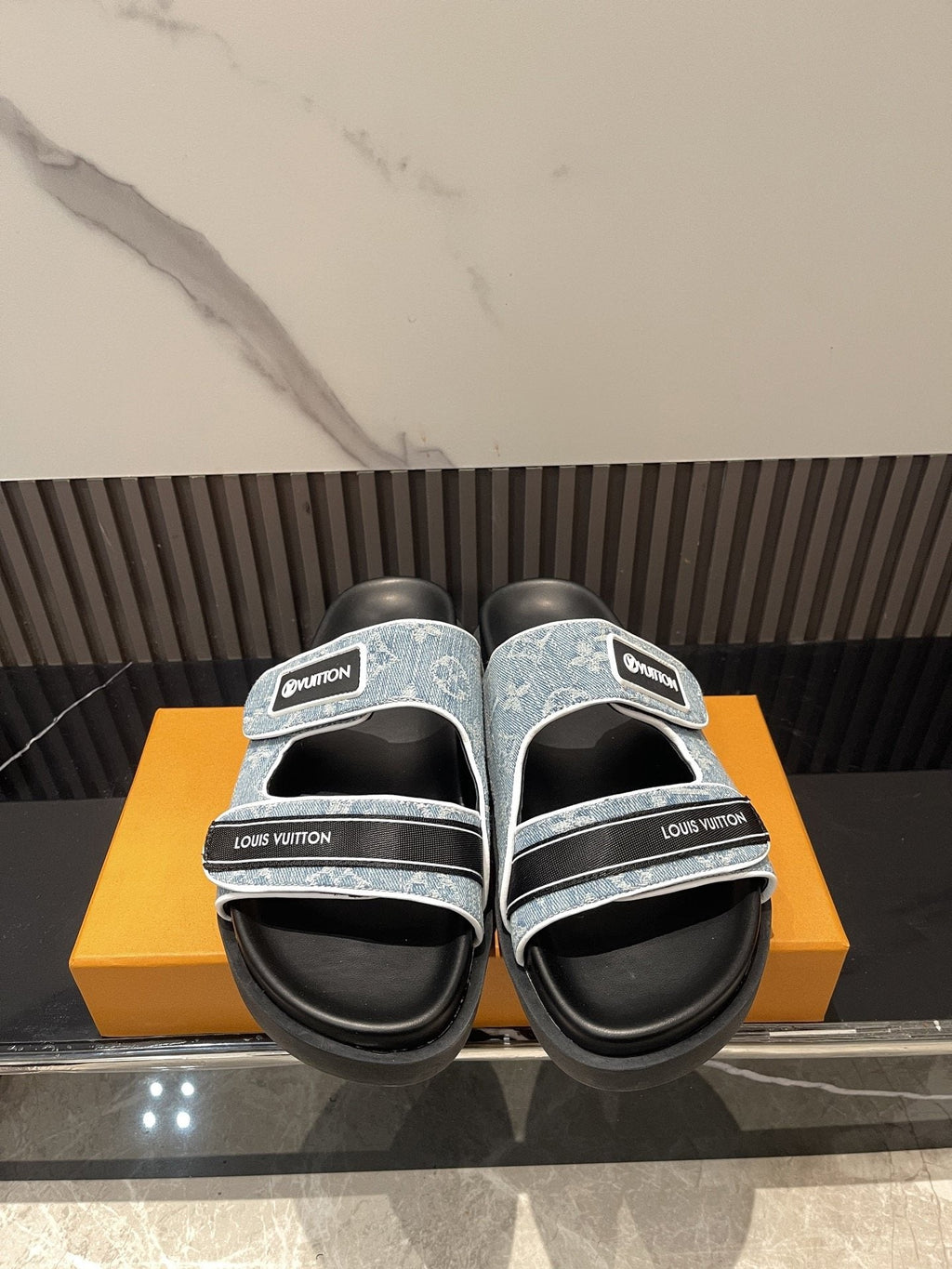 Louis Vuitton Light Blue-Gray Double-Strap Slide Sandals — hero