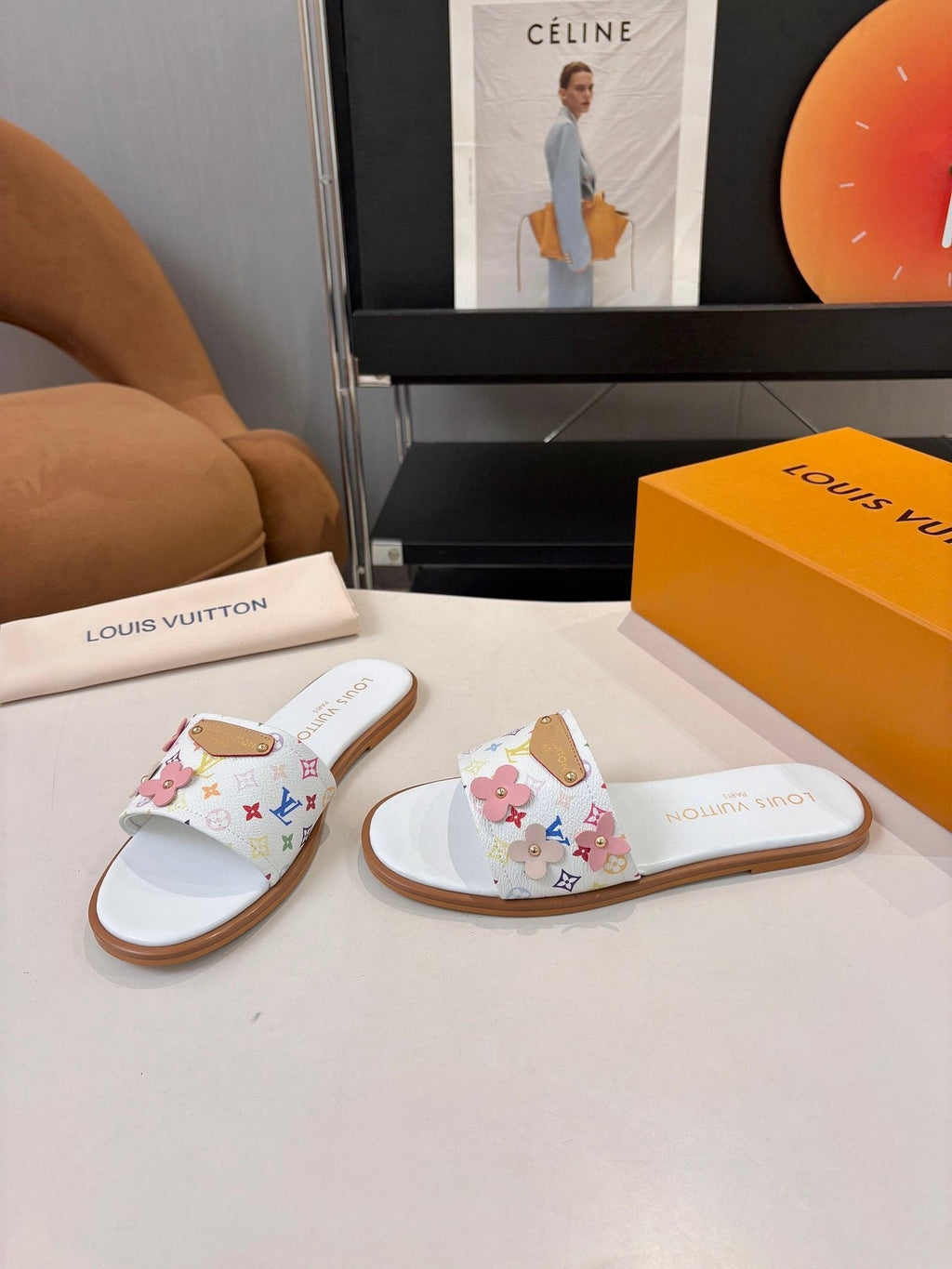 Louis Vuitton Floral Print Slide Sandals — side