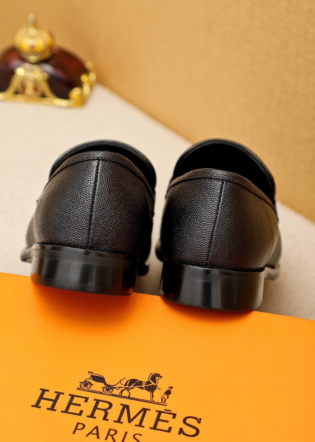 Hermès Black Textured Leather Loafers — back