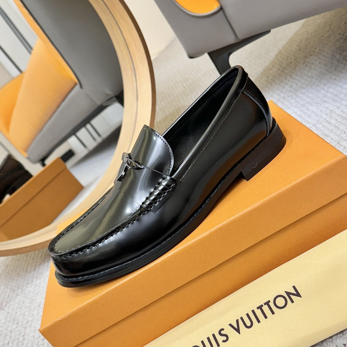 Louis Vuitton Black Leather Loafers — side