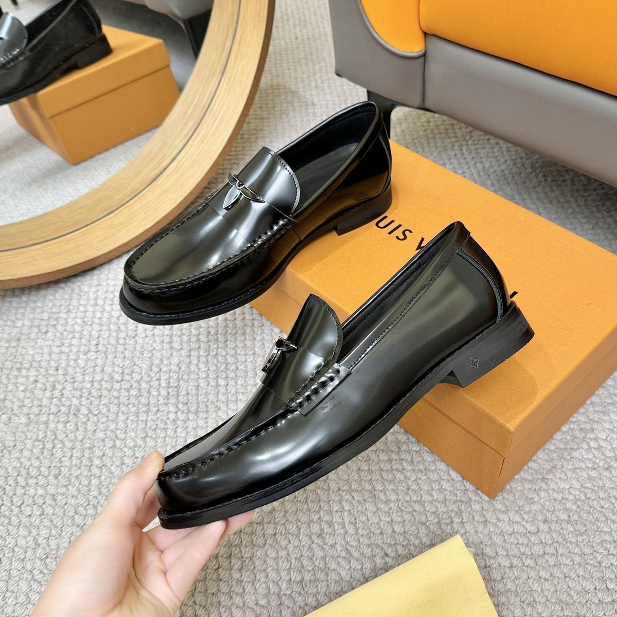 Louis Vuitton Black Leather Loafers — model