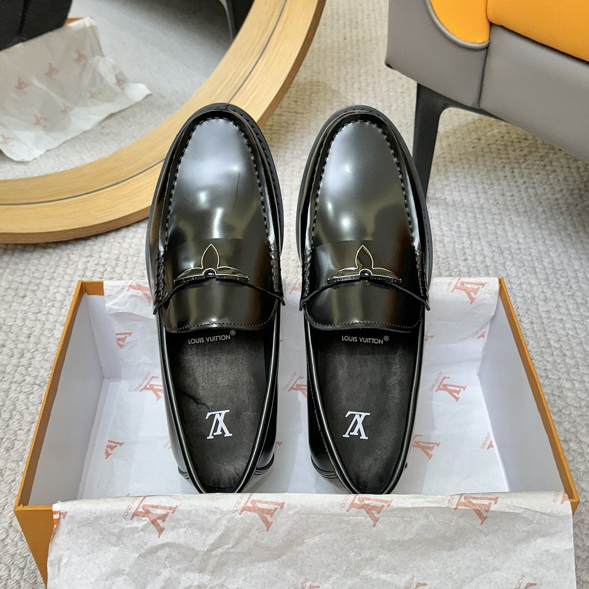 Louis Vuitton Black Leather Loafers — front