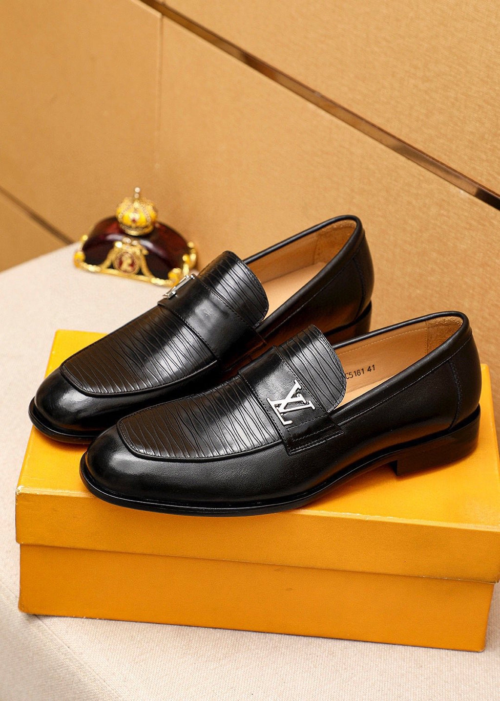 Louis Vuitton Black Textured Loafers — front