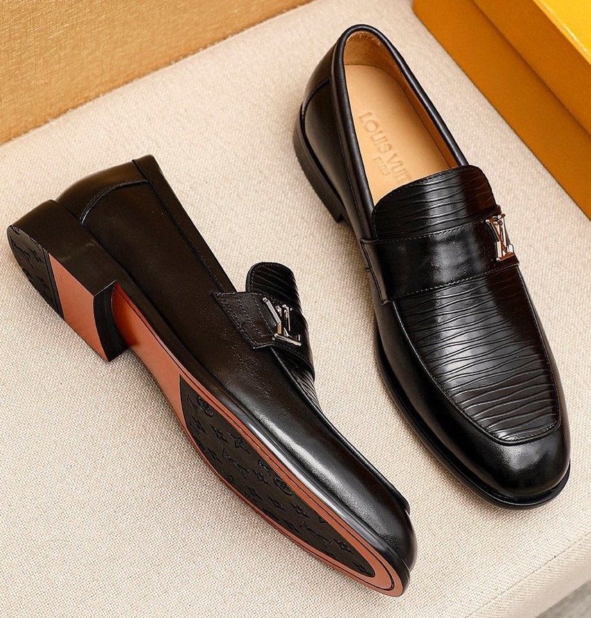 Louis Vuitton Black Textured Loafers — front