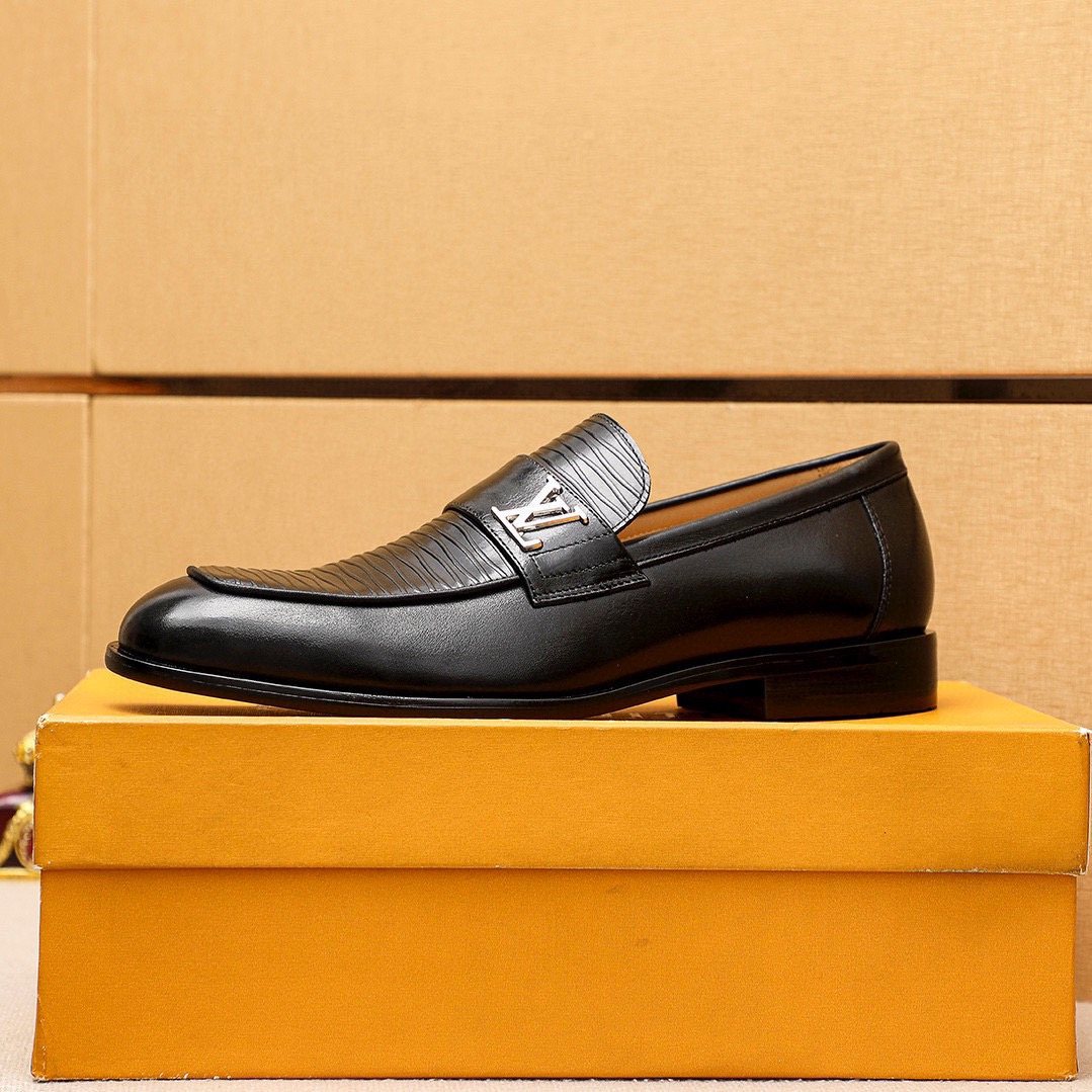 Louis Vuitton Black Textured Loafers — side